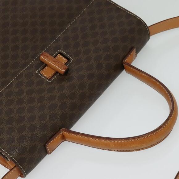 CELINE Macadam Canvas Hand Bag Pvc Leather Brown Gold - Picture 6 of 13